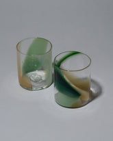 Group photo of Bow Glassworks Seaside Splash Cups on light color background.