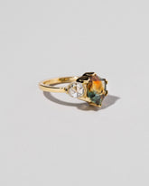 Kaleidoscope Sapphire Geometric Ring on light color background.