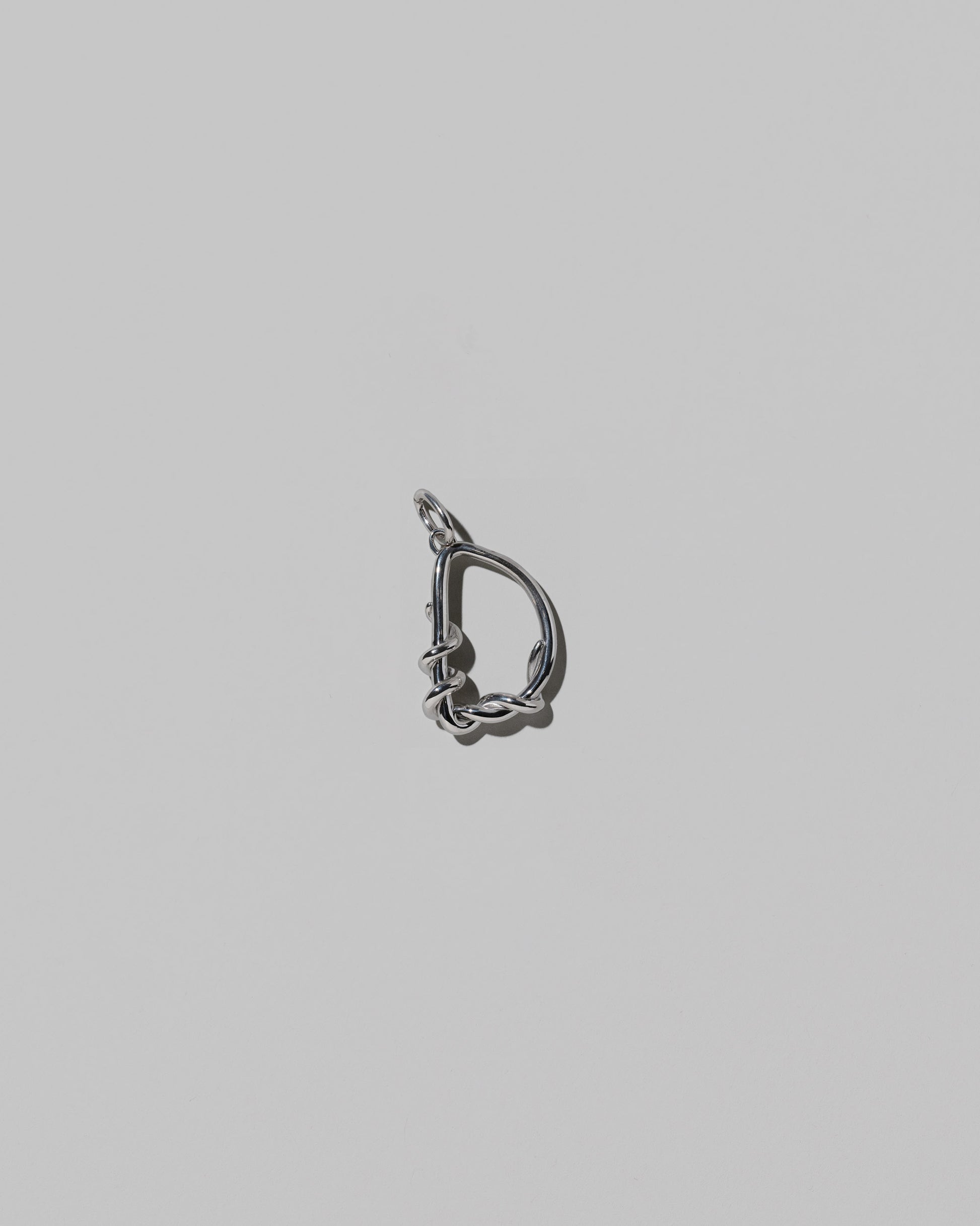 CRZM Medium Letter D Charm set in sterling silver on light color background.