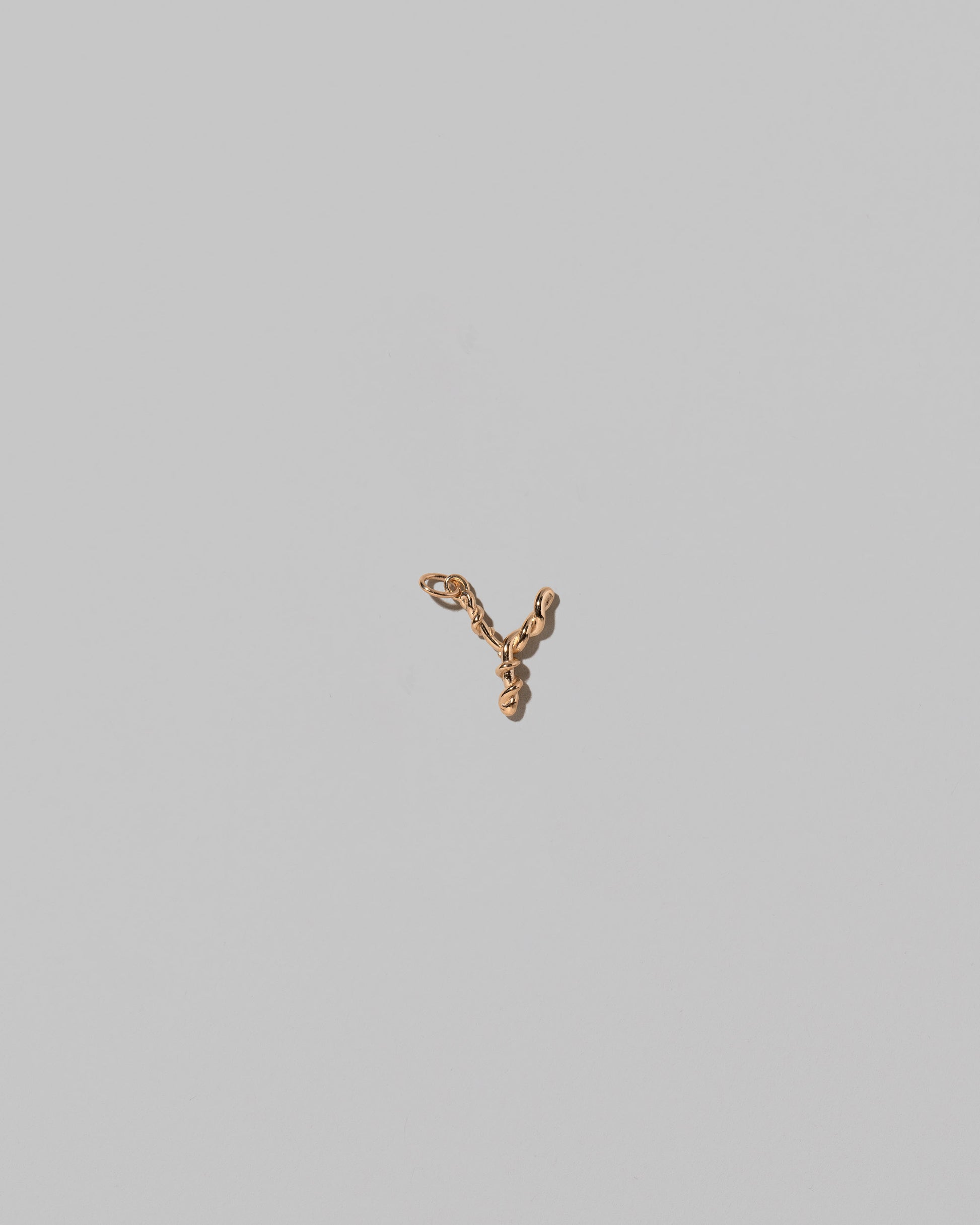CRZM Mini Letter Y set in solid gold on light color background.
