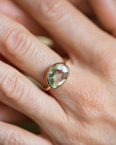 Green Sapphire Gusher Ring on model.
