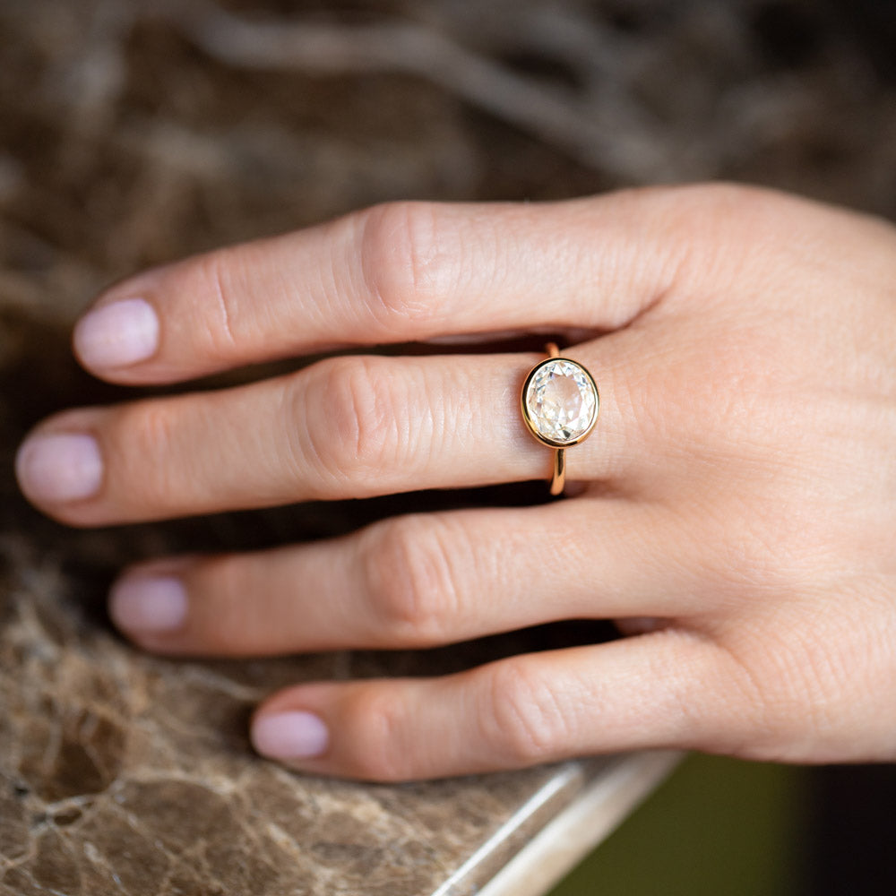 product_details::Gusher Diamond Ring 001 on model.