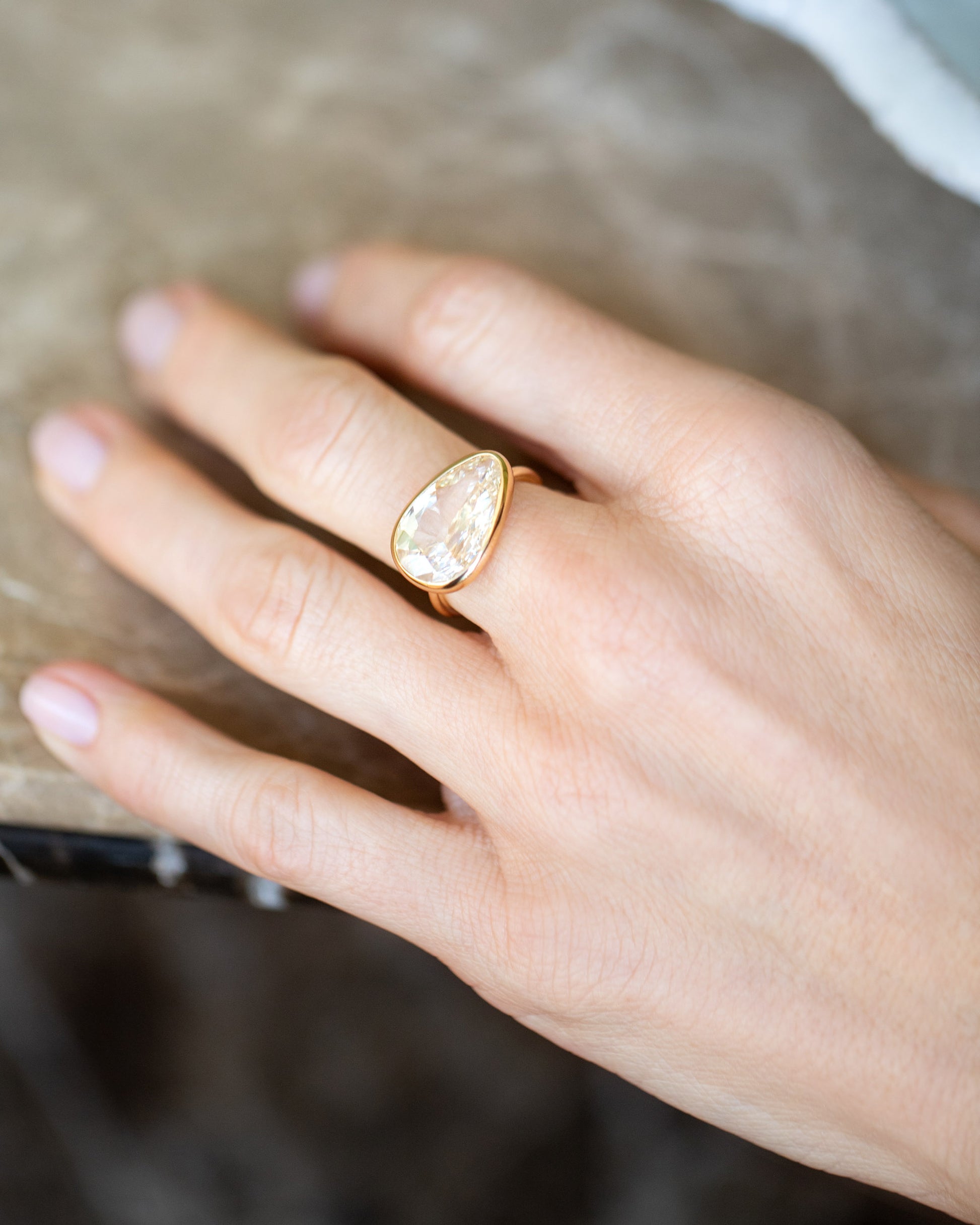 Gusher Diamond Ring 009 on model.