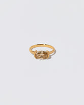 Oval Brown Diamond Transformation Ring on light color background.