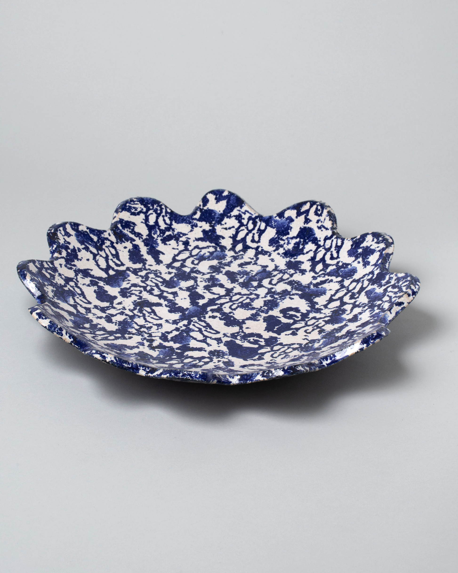 Morgan Peck Blue & White Scallop Platter on light color background.