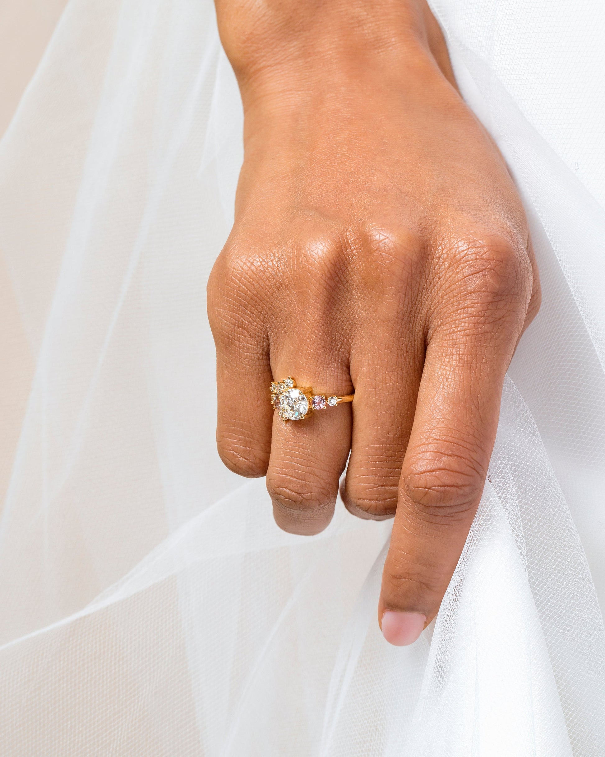 Diamond Vega Ring on model.