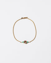  Sunstone & Turquoise Eye Bracelet on light color background.