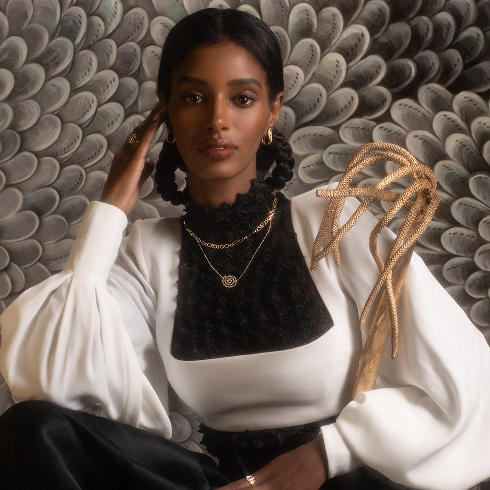 product_details::Styled photo featuring Radical Abstraction Earring