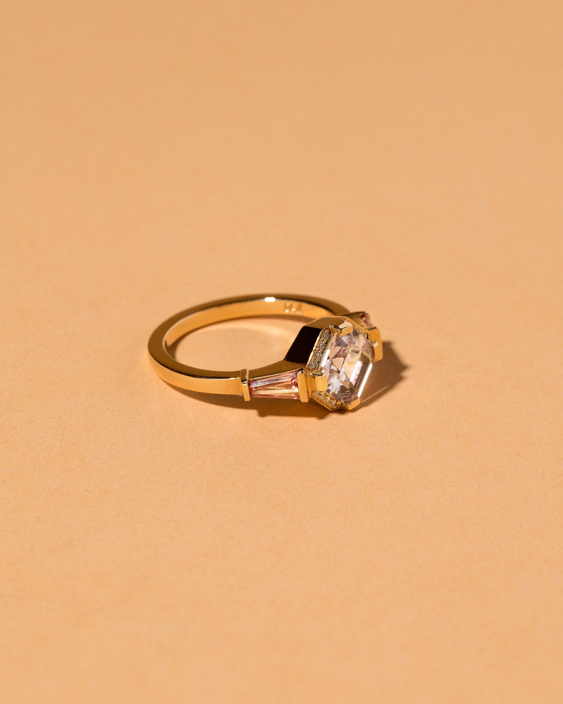 Lavender Spinel with Diamond Pavé Ring on light color background.